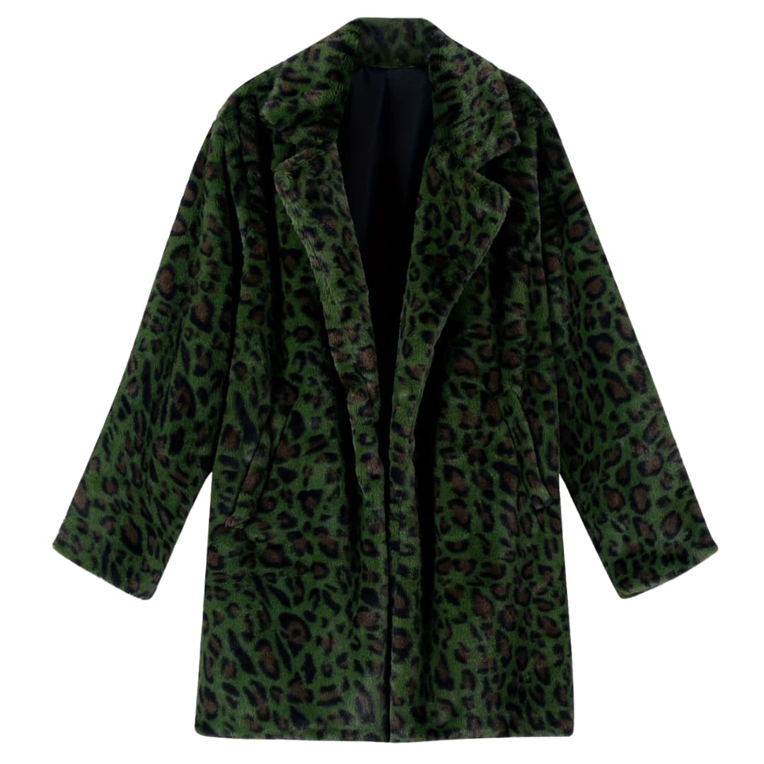 Plus Size Leopard Print Open Front Long Sleeve Jacket