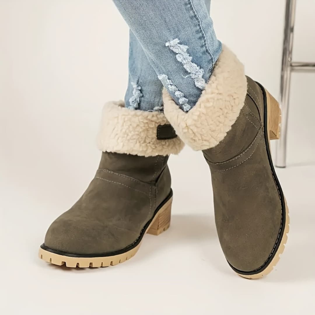 Women's Winter Boots with Thick Heels Plush Lining Cozy Comfort