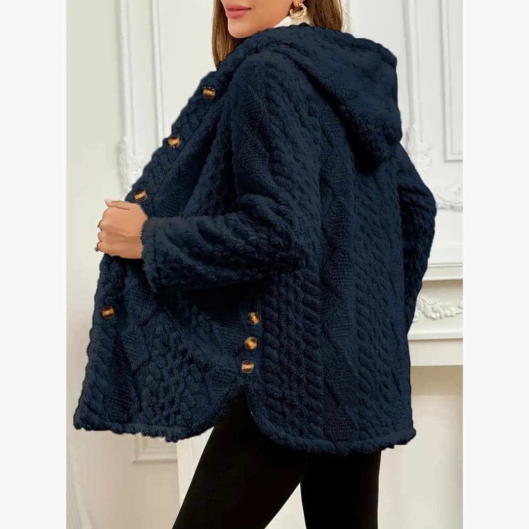 Bryony - Cozy hoodie with teddy sweater and button front for women