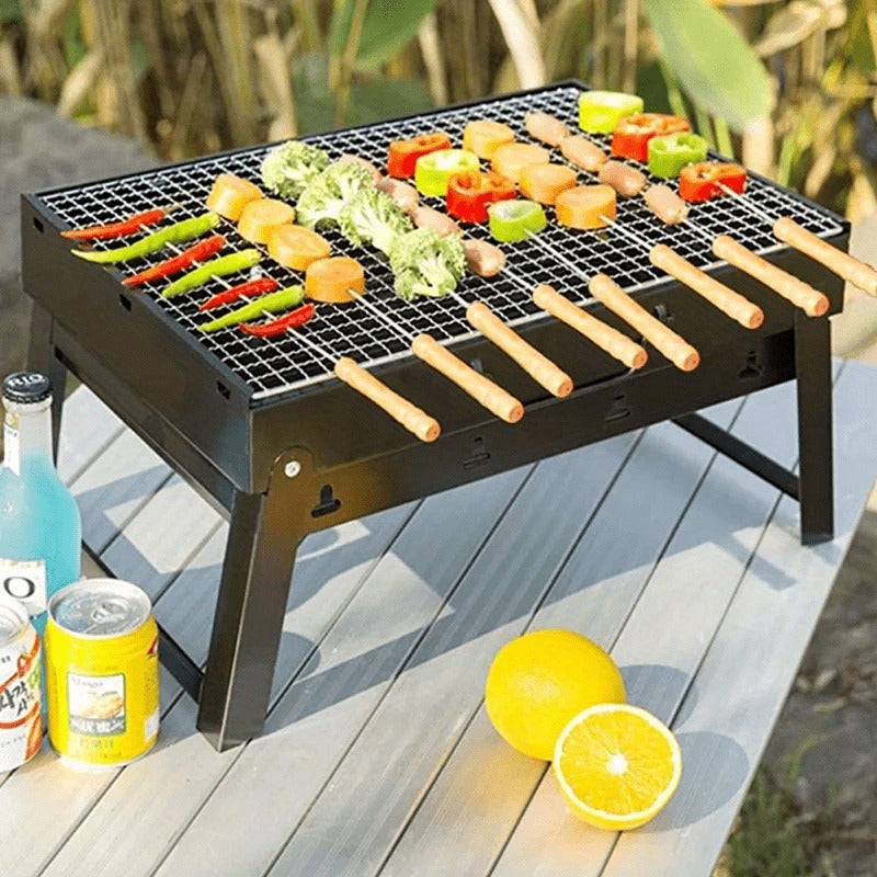 10x Rustfritt Stål BBQ spyd med trehåndtak for grilling, ideell for kjøtt, grønnsaker og marshmallows.