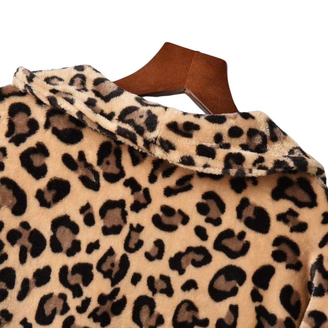 Plus Size Leopard Print Open Front Long Sleeve Jacket