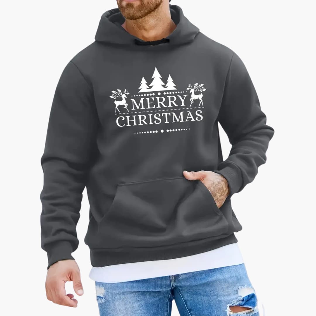 Hoodie with Christmas Trees and Reindeer Pattern Relaxed Pullover