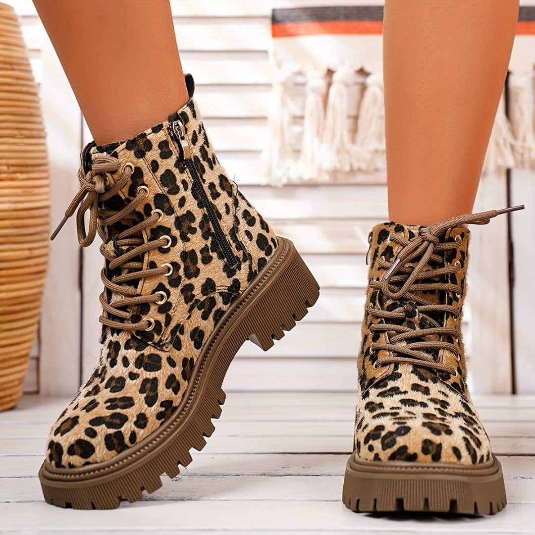 Women's Leopard Print Platform Boots Bold Style Everyday Comfort