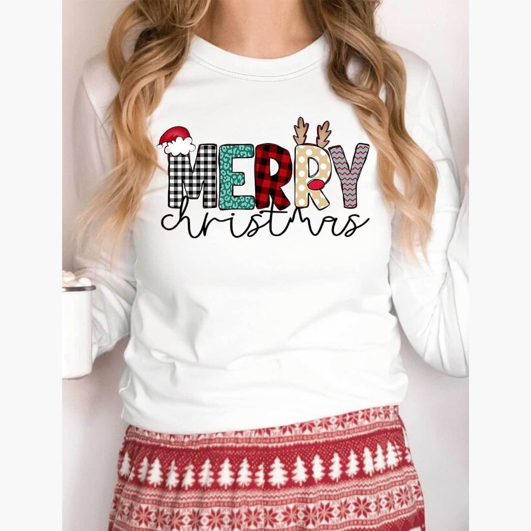 Women's Vintage Inspired Christmas Letter Print Long Sleeve T-Shirt
