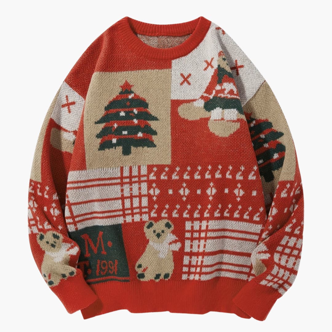 Christmas Bear Pattern Knitted Sweater Cozy and Fun