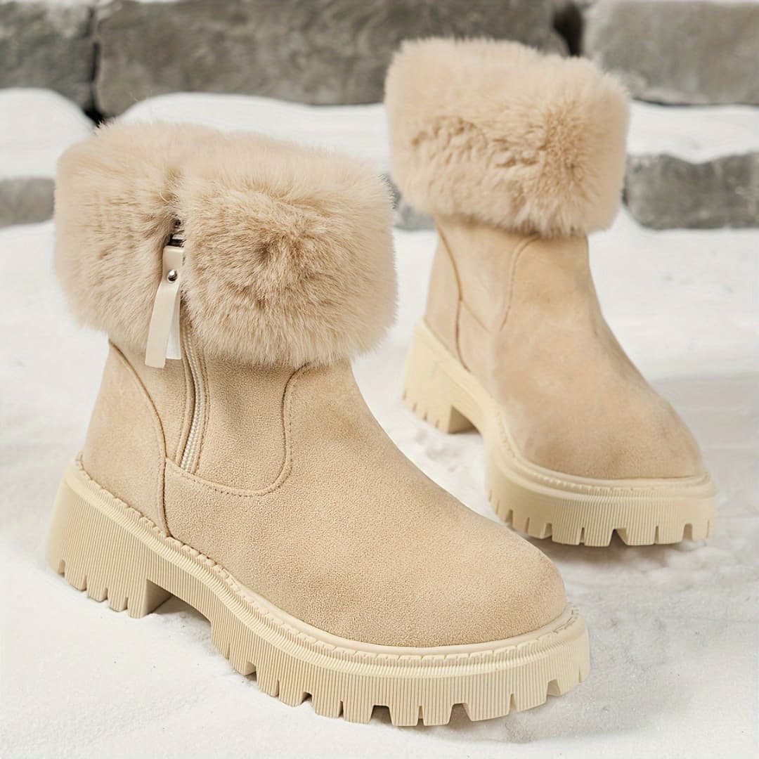 Women's Short Plush-Lined Winter Boots Stylish Warm