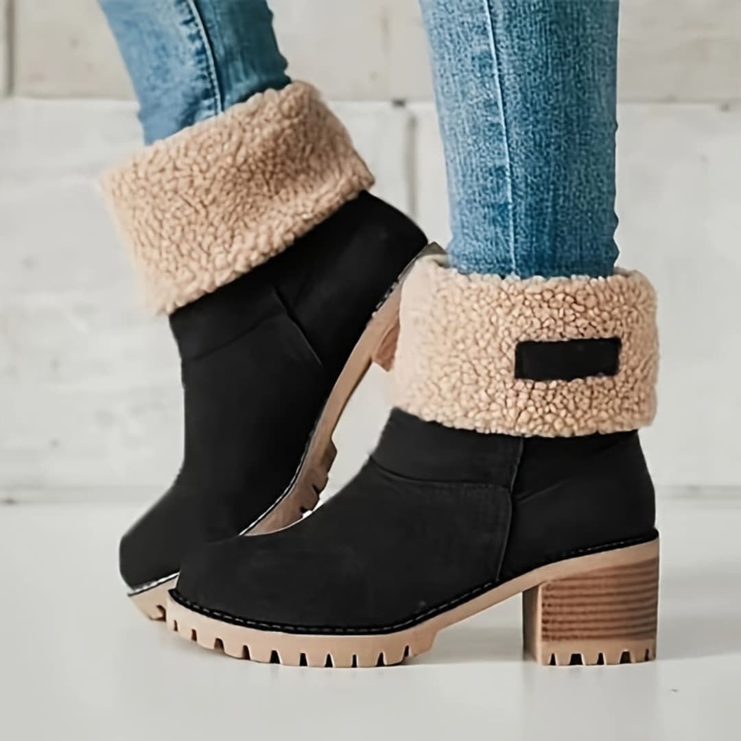 Women's Winter Boots with Thick Heels Plush Lining Cozy Comfort