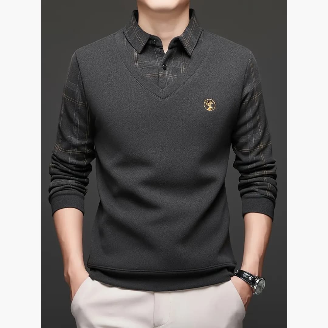 Natan - Fashionable sweater with checkered sleeves for men
