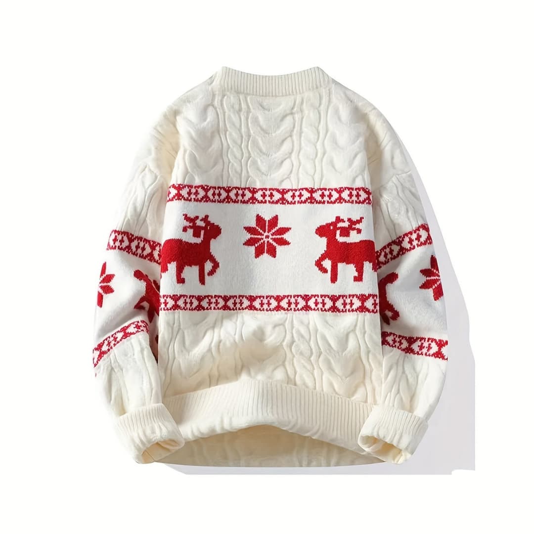 Herres Everyday Christmas Sweater with Reindeer Pattern Cozy Knitted Pullover