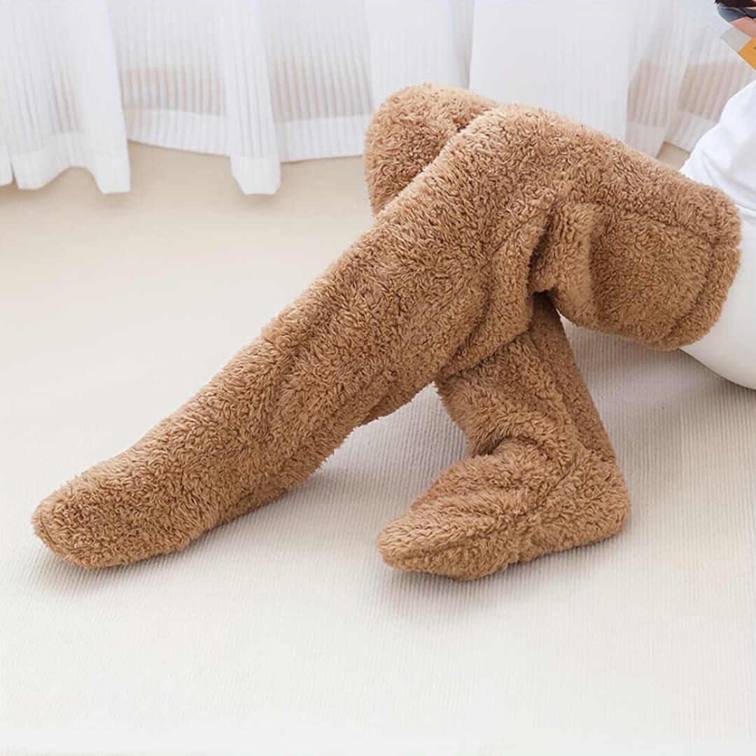 Firm Fuzzy Thigh High Socks Warm Over-the-Knee Stockings for Women