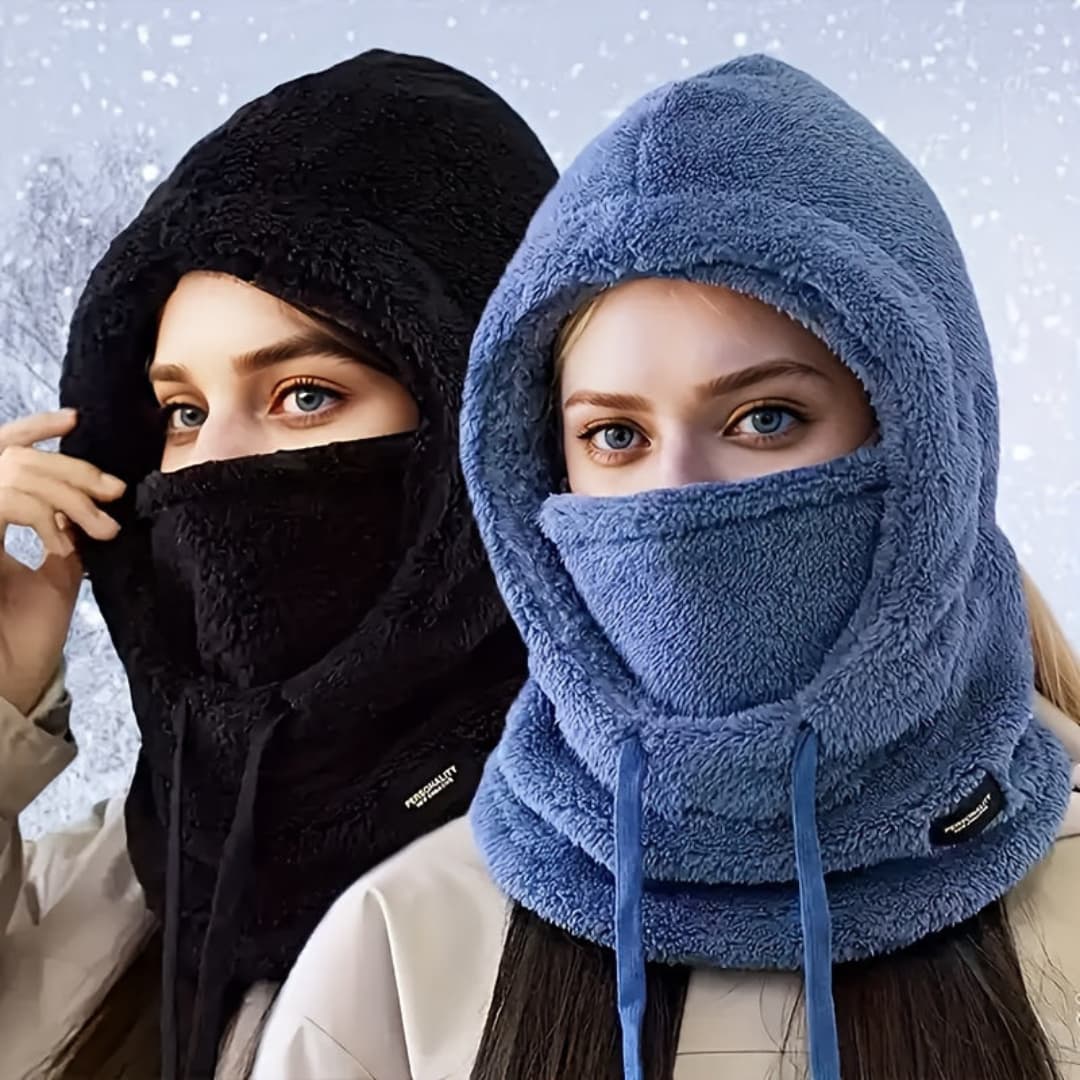 Winter Fleece-Lined Hood Scarf for Women Windproof Ear Protection
