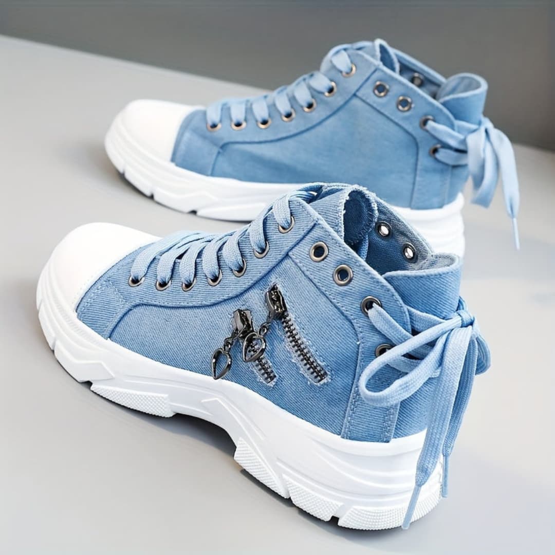 New canvas high-top sneakers for women breathable thick sole