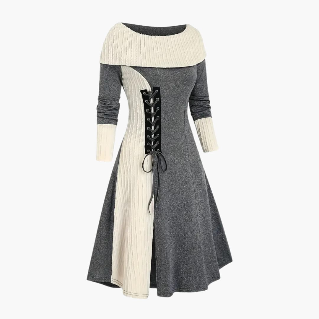 Freya - Trendy long-sleeved dress with lacing for women