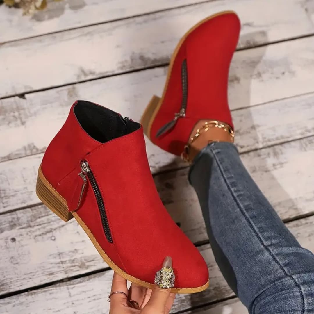 Katarina - Warm Red Ankle Boots for Women