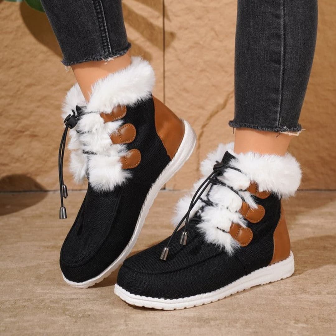 Women's winter boots with plush and lacing warm and stylish short snow shoes