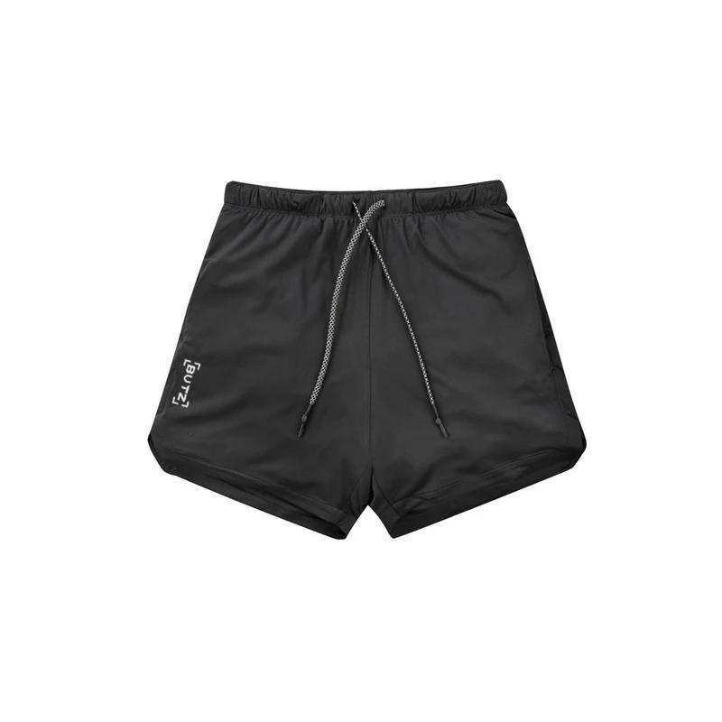 2-i-1 shorts for menn, grå kamuflasje, reflekterende lommer, høy synlighet, pustende mesh liner.