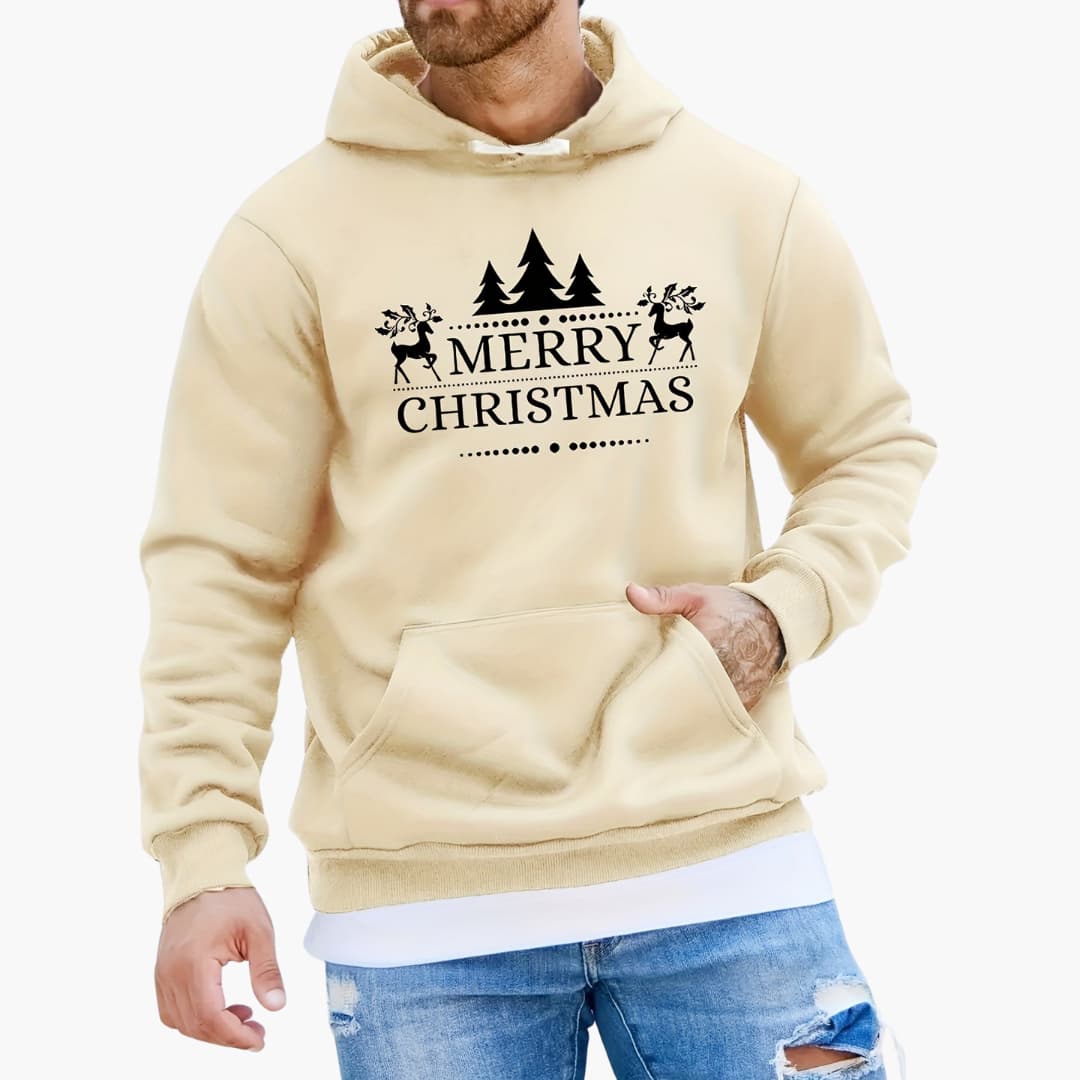 Hoodie with Christmas Trees and Reindeer Pattern Relaxed Pullover