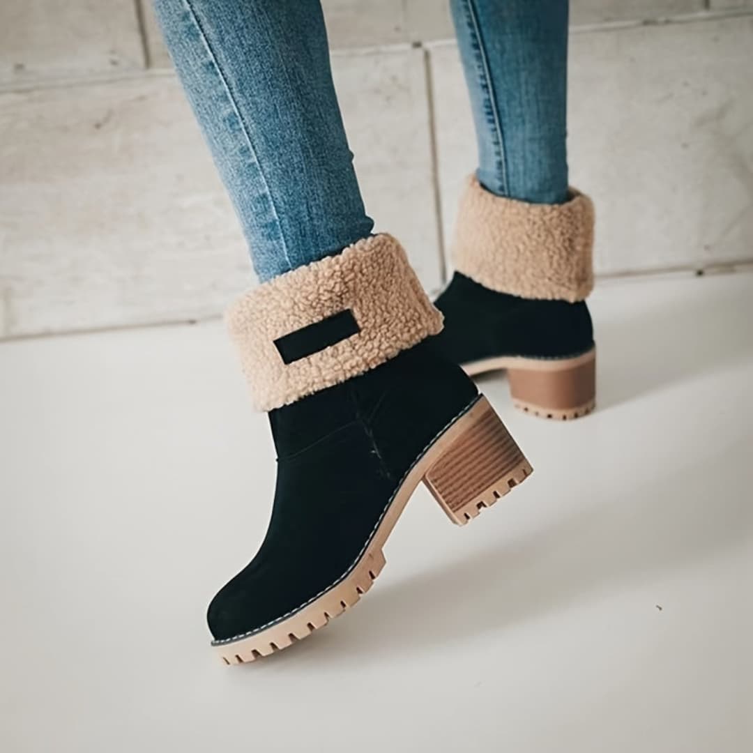 Women's Winter Boots with Thick Heels Plush Lining Cozy Comfort