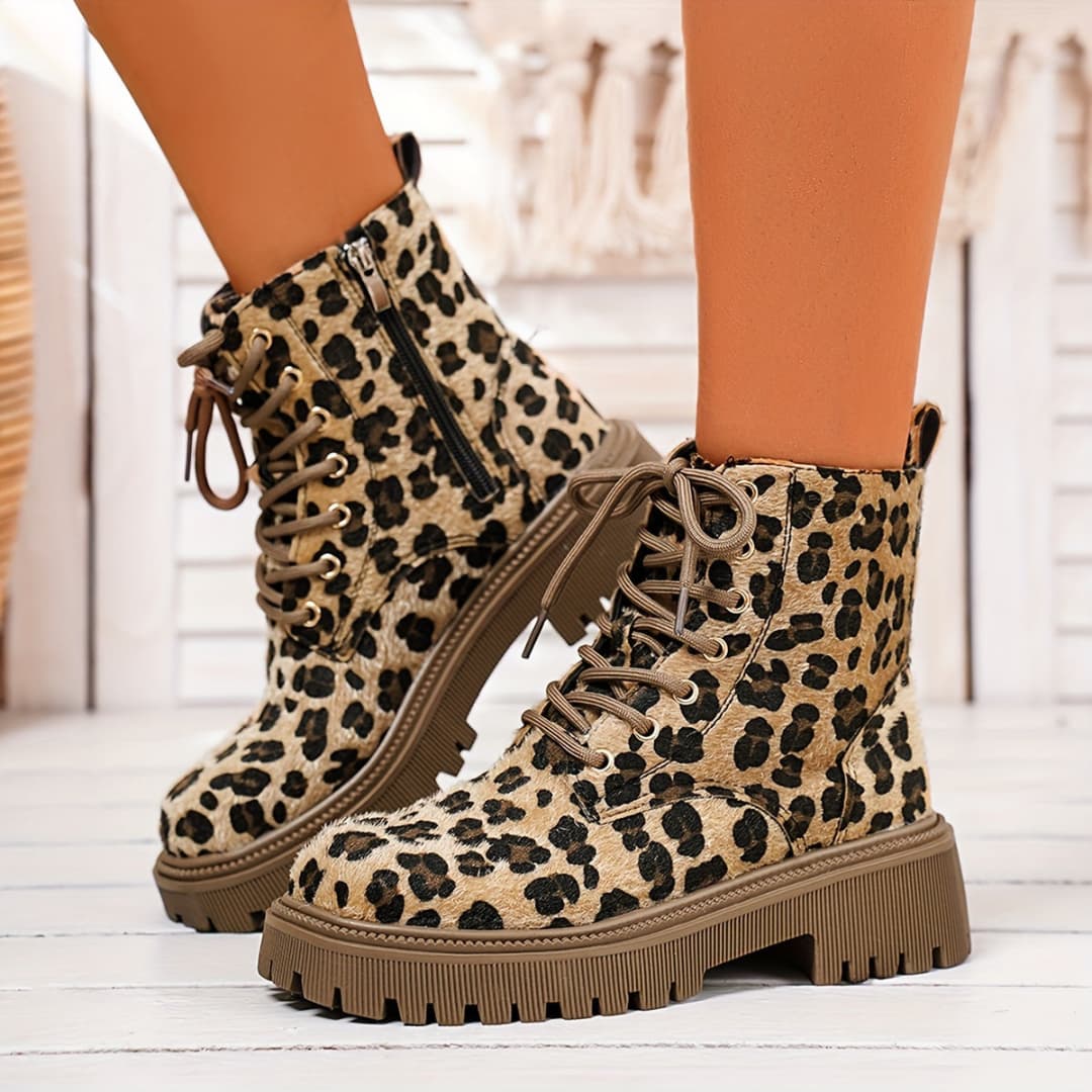 Women's Leopard Print Platform Boots Bold Style Everyday Comfort