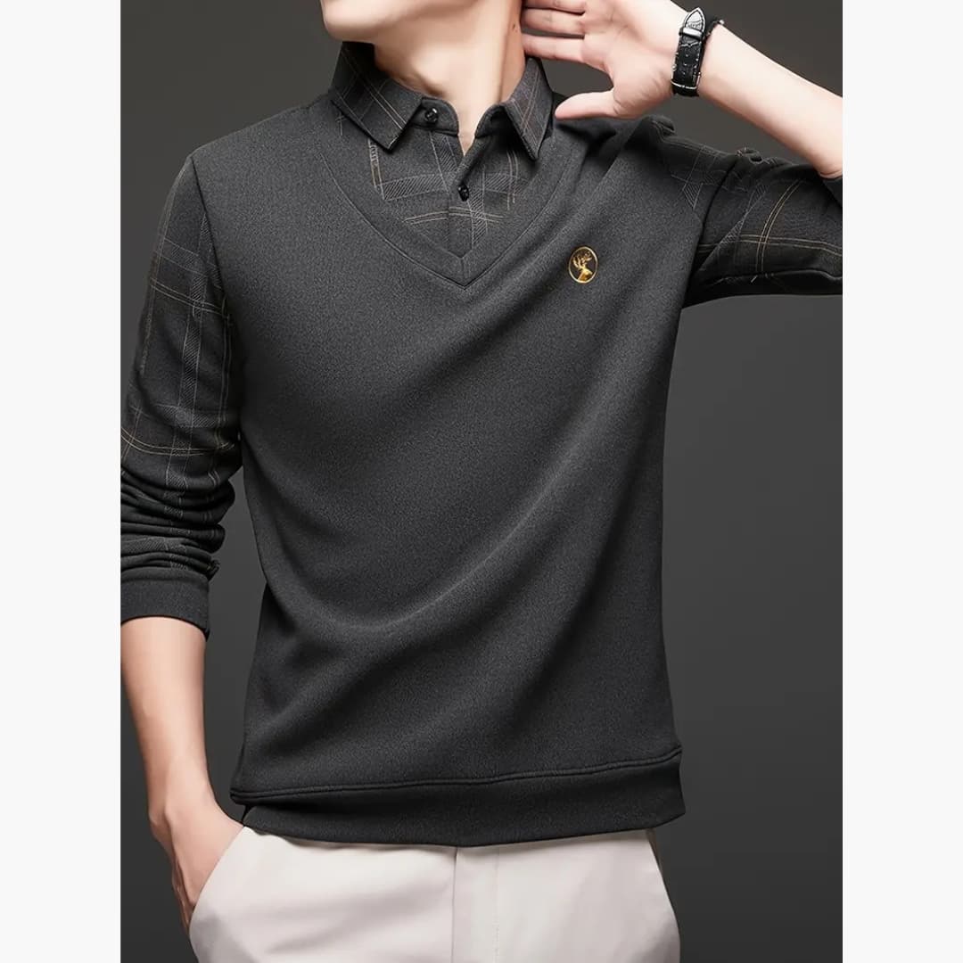 Natan - Fashionable sweater with checkered sleeves for men