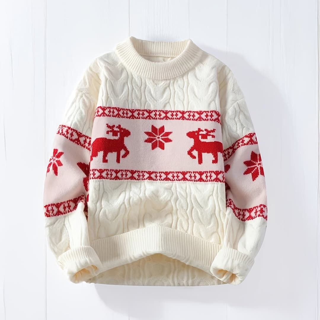 Herres Everyday Christmas Sweater with Reindeer Pattern Cozy Knitted Pullover