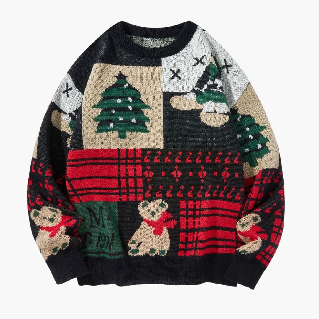 Christmas Bear Pattern Knitted Sweater Cozy and Fun