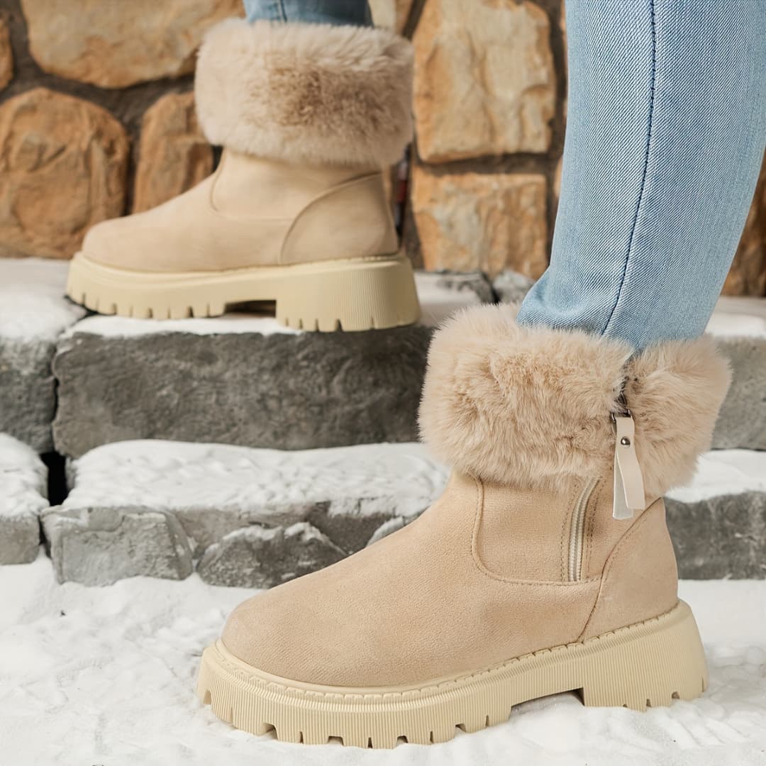 Women's Short Plush-Lined Winter Boots Stylish Warm