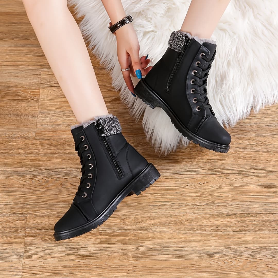 Simple Winter Boots for Women Side Zipper Soft Sole Platform Warm Lining