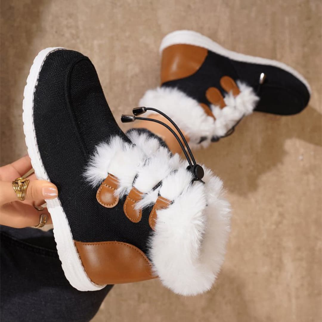 Women's winter boots with plush and lacing warm and stylish short snow shoes