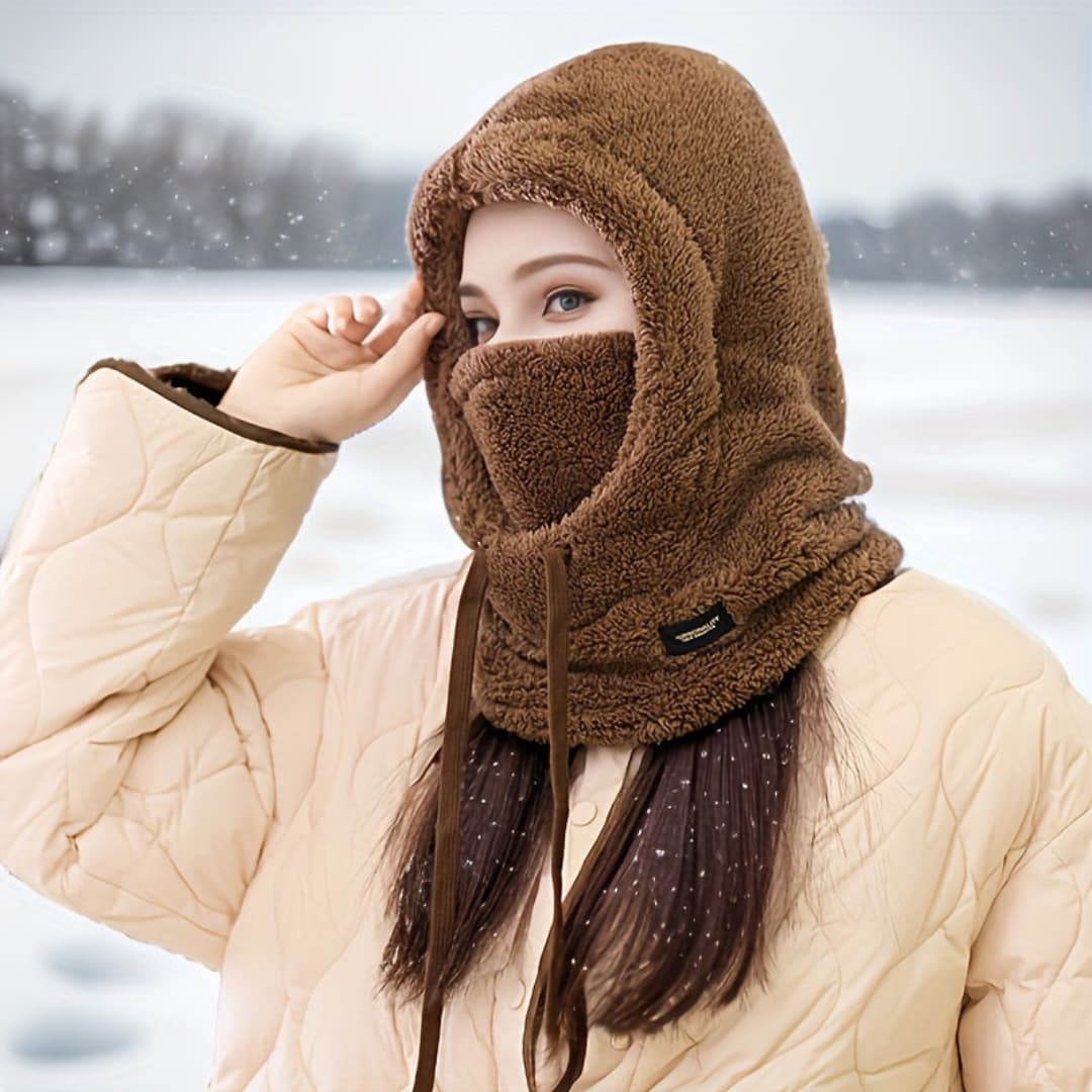 Winter Fleece-Lined Hood Scarf for Women Windproof Ear Protection