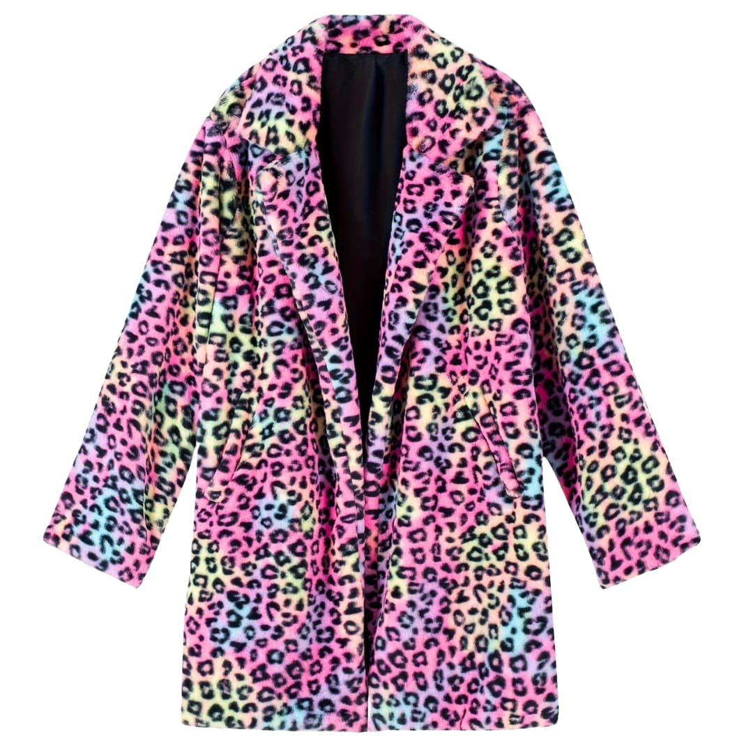 Plus Size Leopard Print Open Front Long Sleeve Jacket
