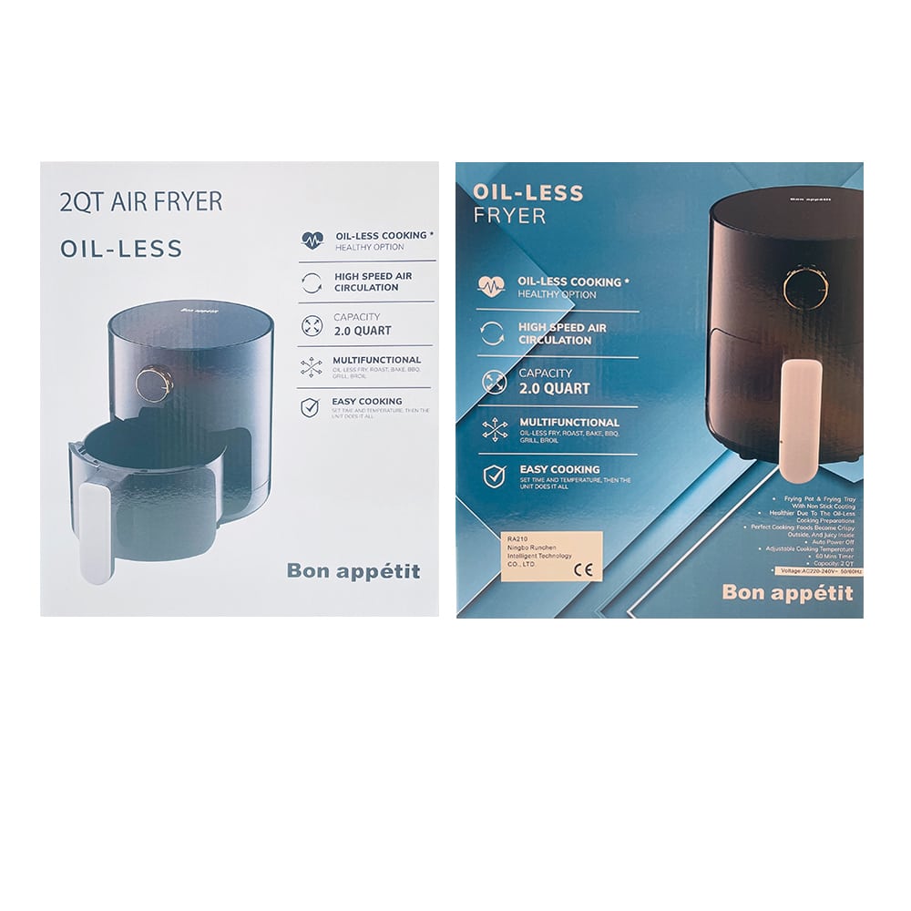 "2L airfryer i kompakt design, sunn matlaging, non-stick, sparer fett, enkel rengjøring, passer små kjøkken."
