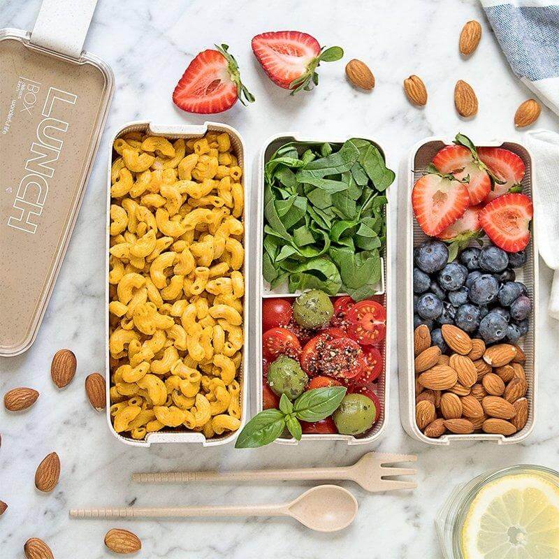 Bento lunsjboks, 3 lag, laget av hvetestrå, en sunn og praktisk løsning for transport av lunsj til jobb.