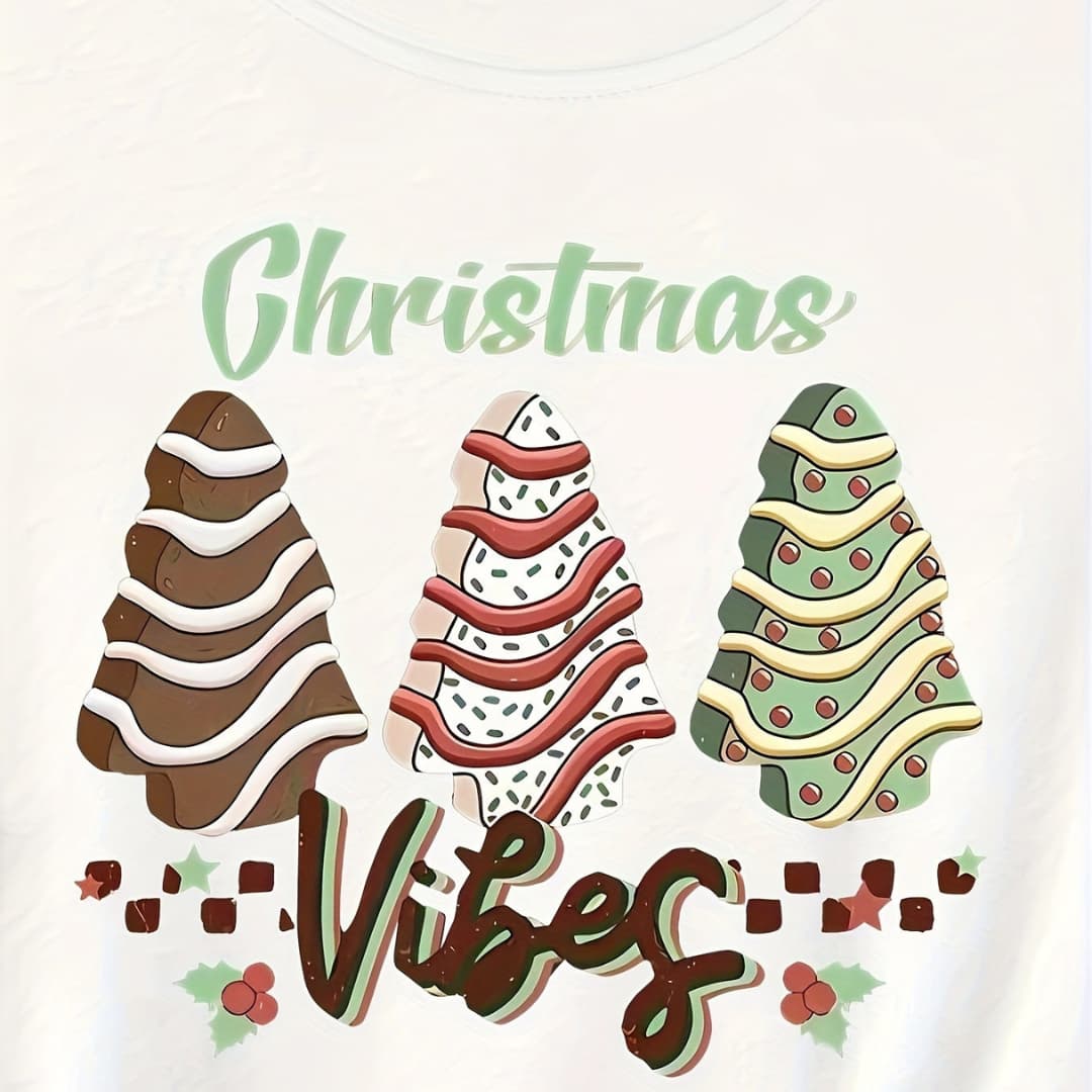 Women's Vintage-Inspired Christmas Tree Letter Print Long Sleeve T-Shirt