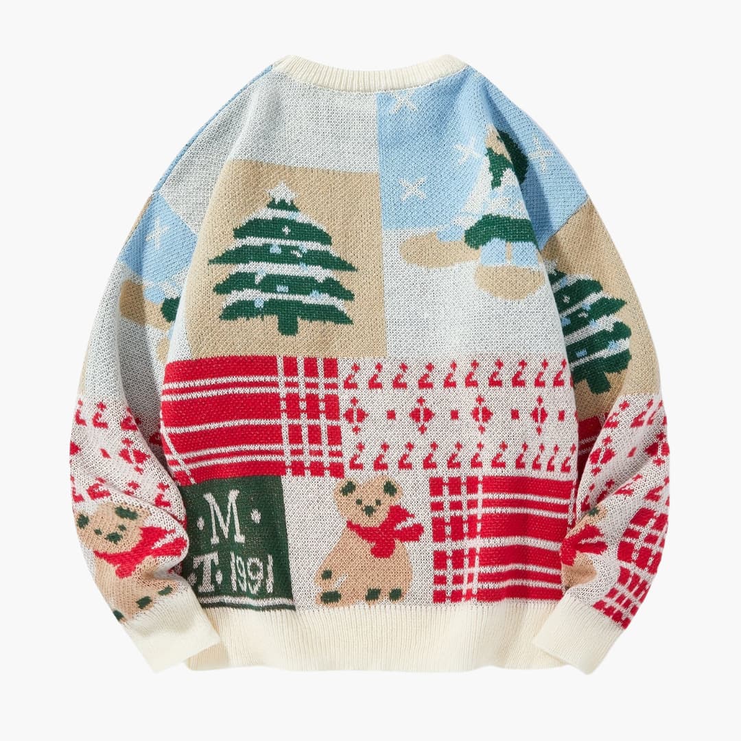 Christmas Bear Pattern Knitted Sweater Cozy and Fun