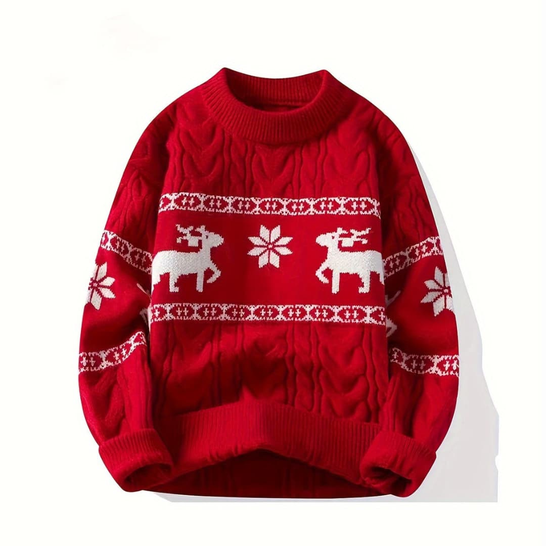 Herres Everyday Christmas Sweater with Reindeer Pattern Cozy Knitted Pullover