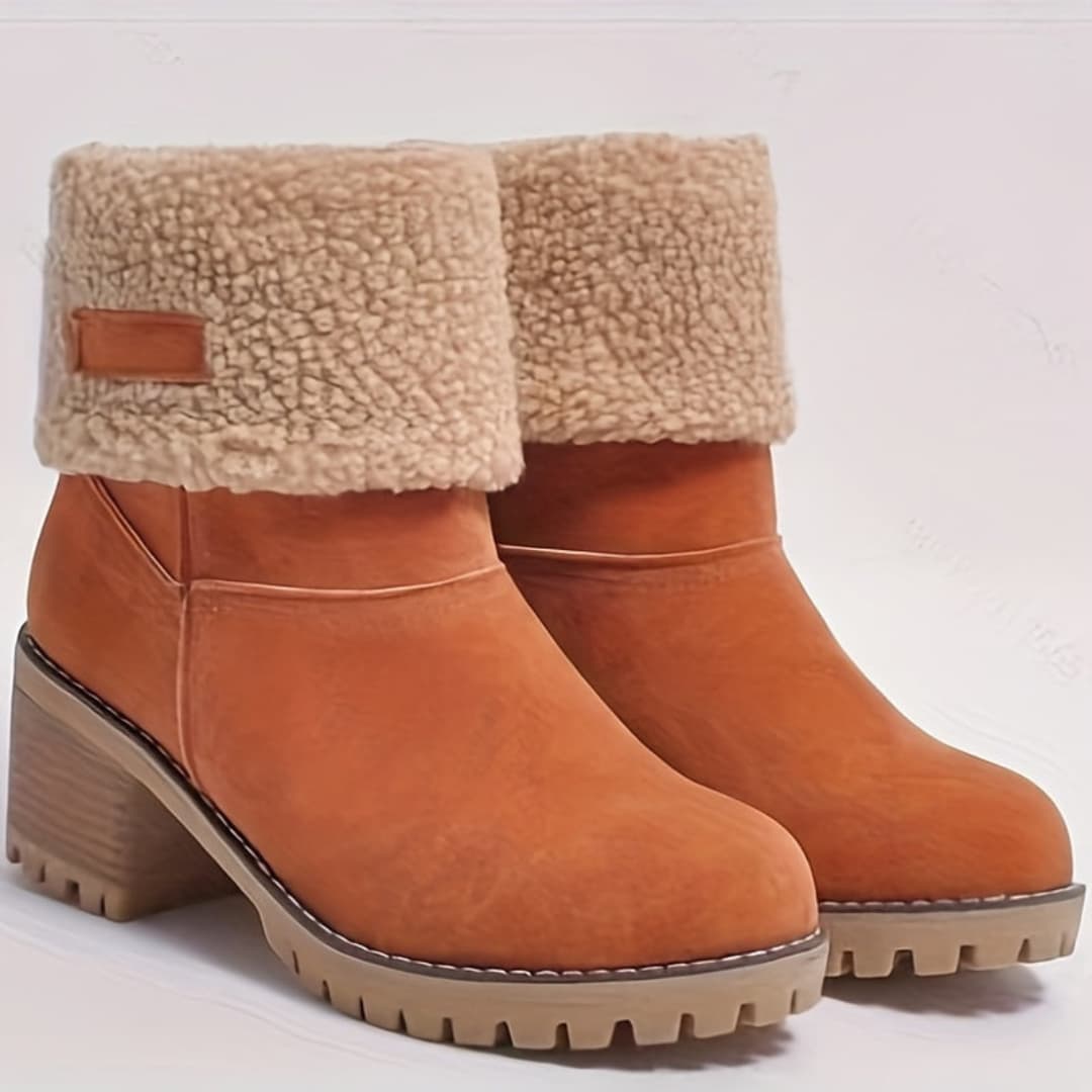 Women's Winter Boots with Thick Heels Plush Lining Cozy Comfort