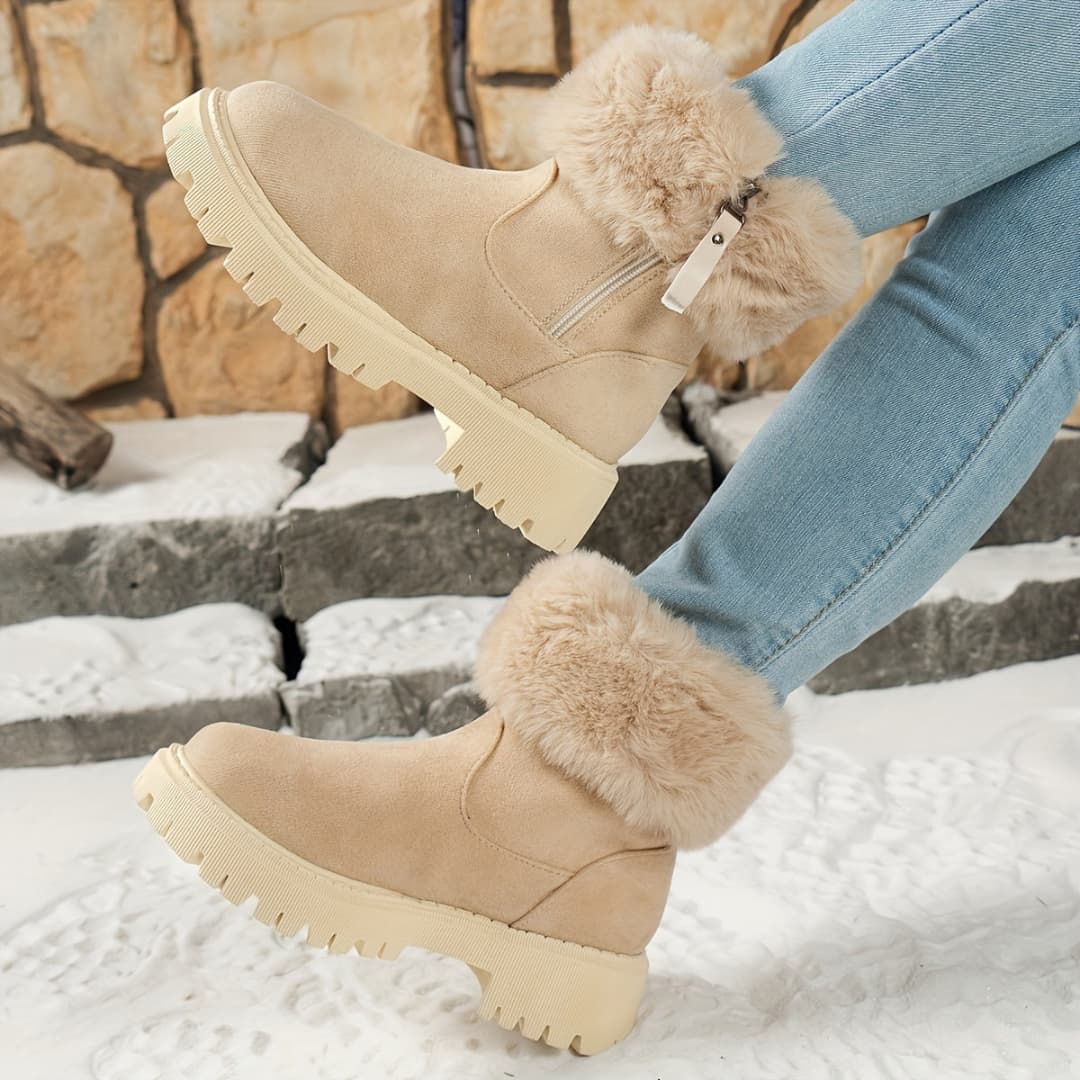 Women's Short Plush-Lined Winter Boots Stylish Warm