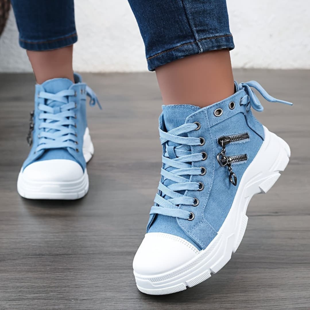 New canvas high-top sneakers for women breathable thick sole