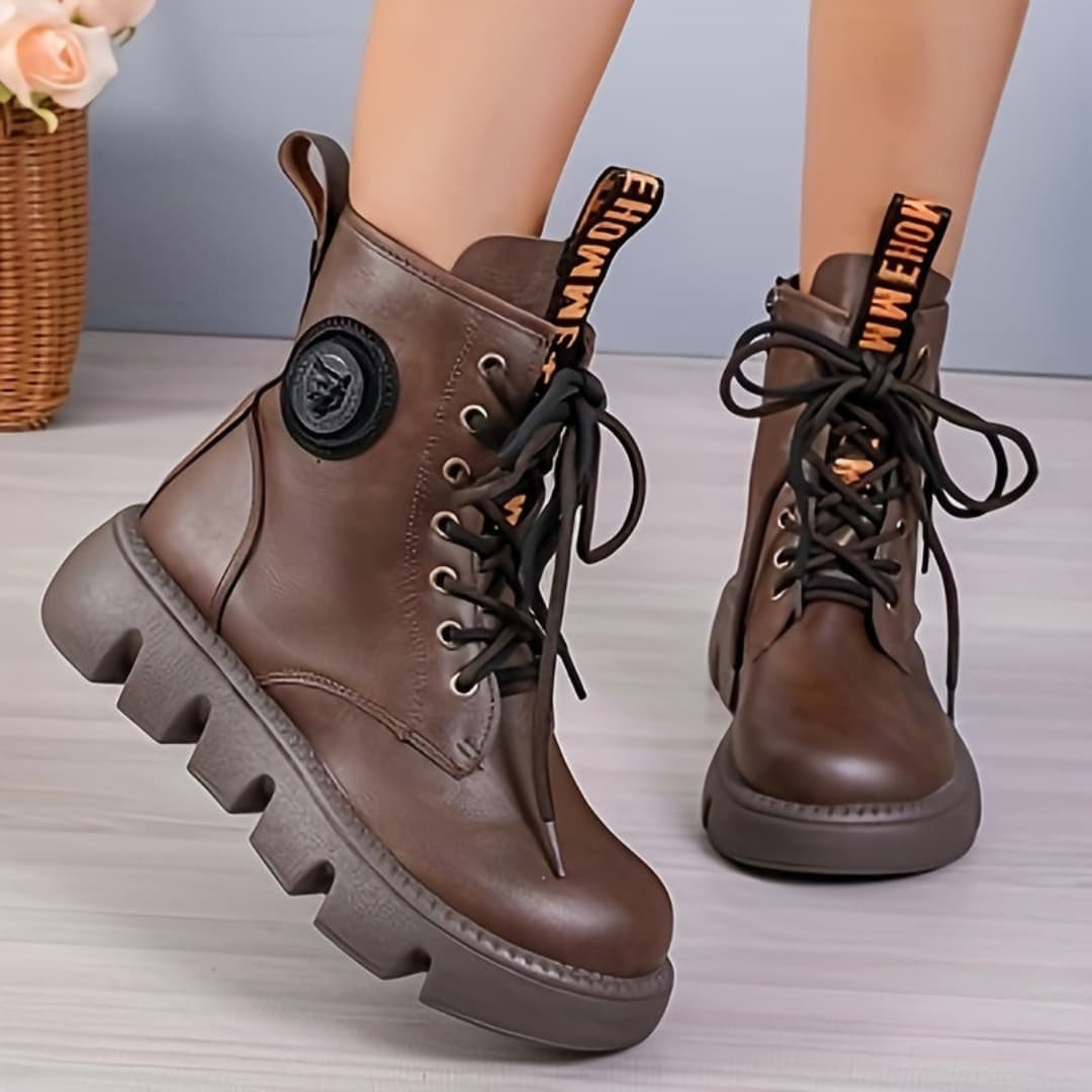 Women's Chunky Platform Ankle Boots with Lacing Side Zipper