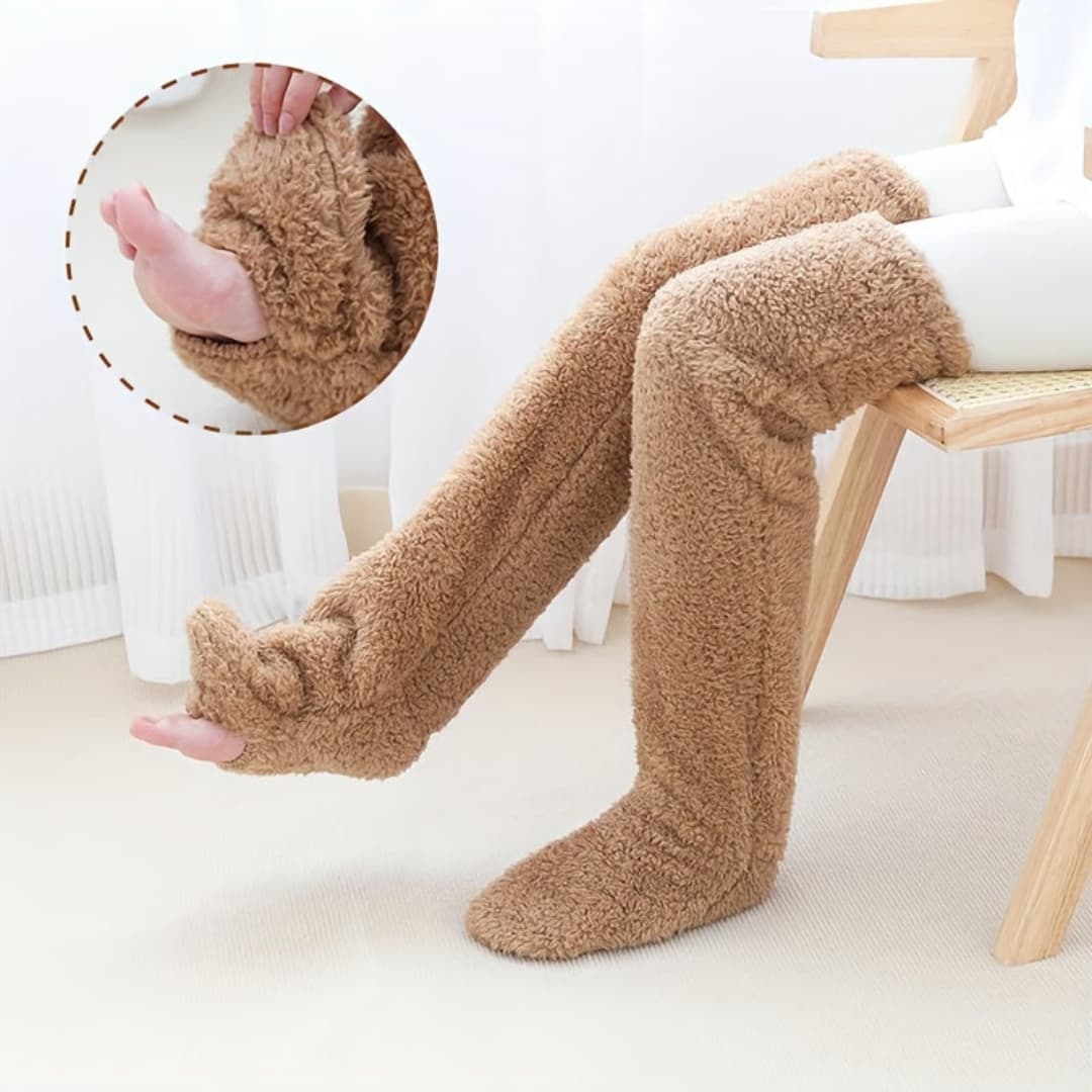 Firm Fuzzy Thigh High Socks Warm Over-the-Knee Stockings for Women