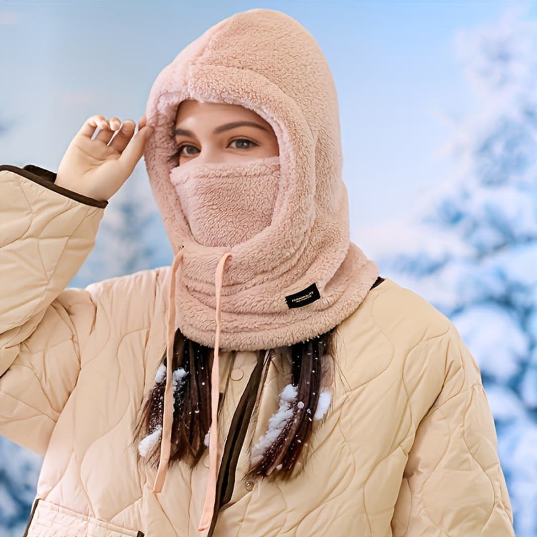 Winter Fleece-Lined Hood Scarf for Women Windproof Ear Protection