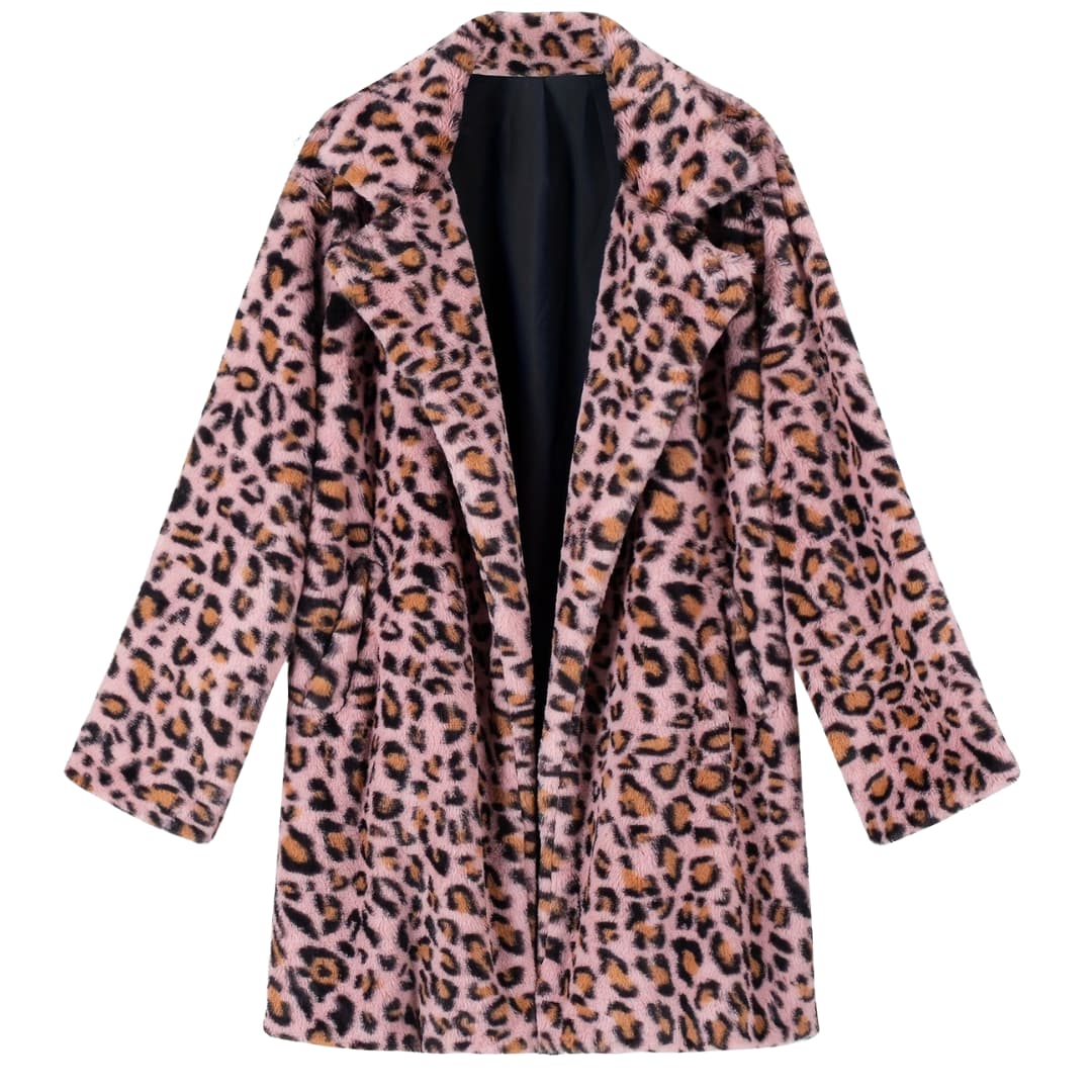 Plus Size Leopard Print Open Front Long Sleeve Jacket