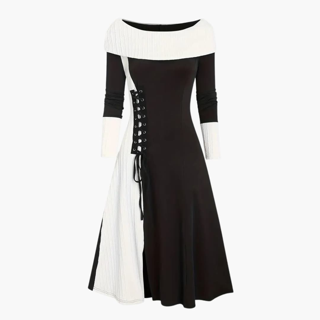 Freya - Trendy long-sleeved dress with lacing for women