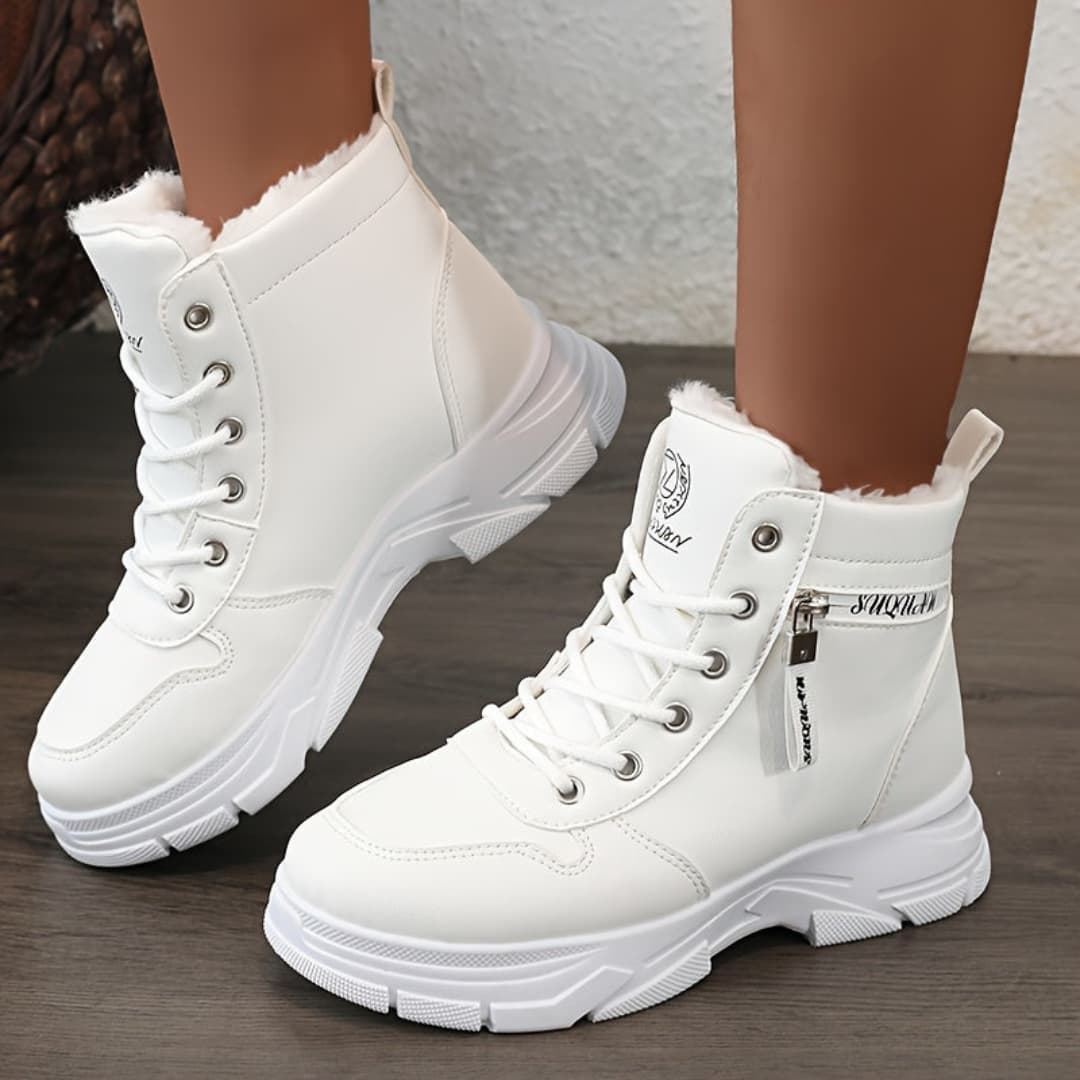 Women's Fashion Winter Snow Boots British Style Thick Sole with Fur Lining