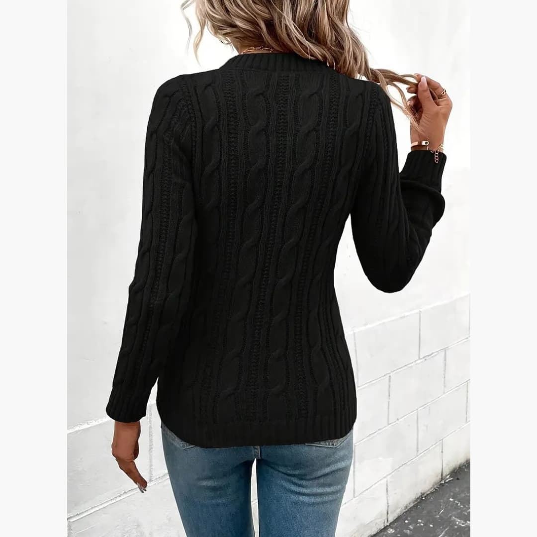 Elle - Elegant cable-knit sweater with round neck for women