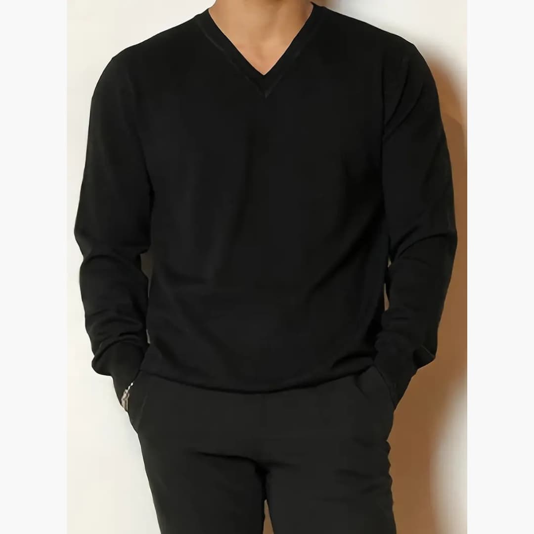 Emmanuel - Stylish long-sleeved sweater with V-neck for men