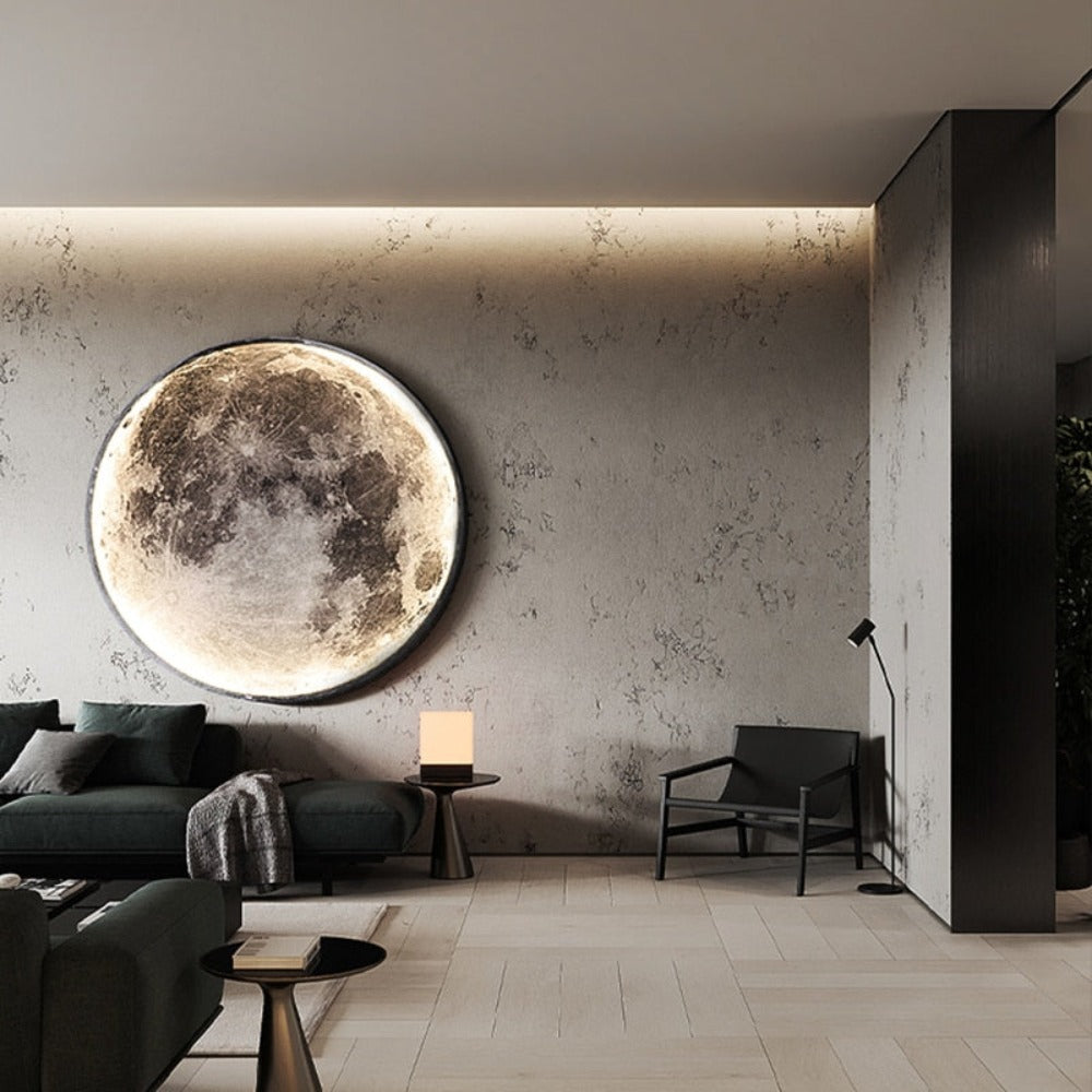 Realistisk månelampe i 3D LED. Tak- og veggmontering. Moderne design, dimbar lysstyrke.