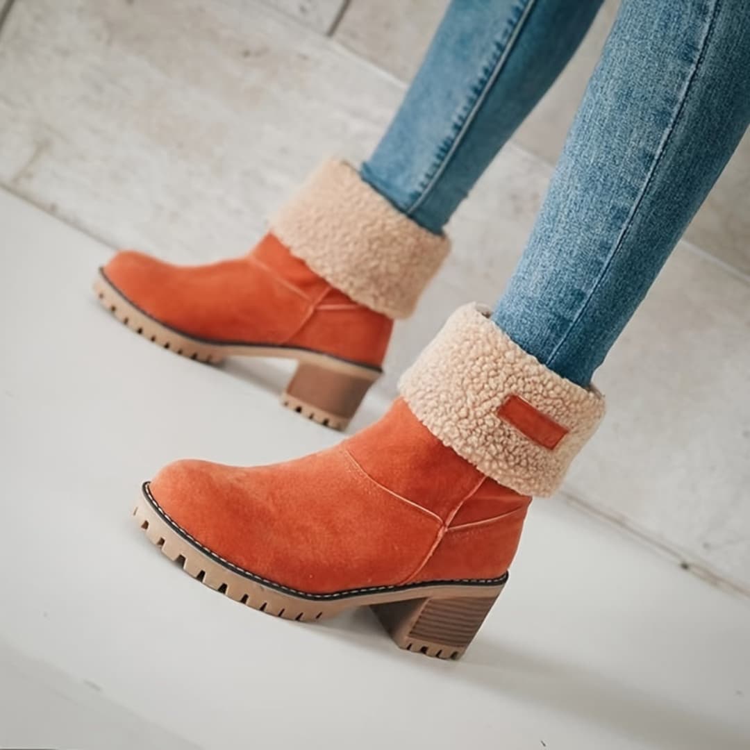 Women's Winter Boots with Thick Heels Plush Lining Cozy Comfort