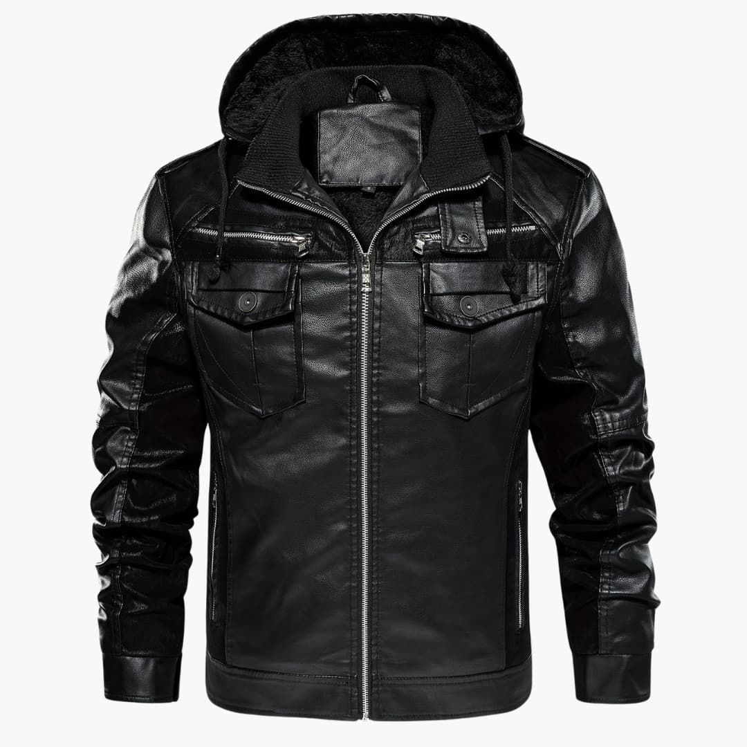 Men's casual windproof jacket in artificial leather stylish and warm